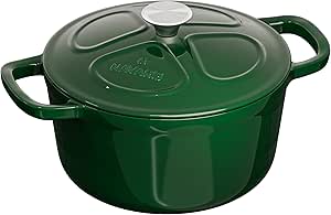 Navaris Enamelled Cast Iron Casserole Dish with Lid - 2.5 Litre Enamel Coated Dutch Oven - Pot for Oven and All Hob Types Incl. Induction - Green