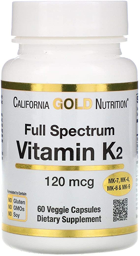 California Gold Nutrition Vitamin K2 as MK-4 MK-6 MK-7 MK-9 120 mcg 60 Veggie Capsules