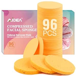 96-Count Facial Sponges-Round, AIDEA Reusable Makeup Remover Pads, Compressed Facial Sponges, 100% Natural Cosmetic Spa Sponges for Facial Cleansing, Exfoliating, Travel Essentials for Women