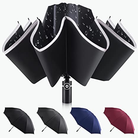 Bodyguard Inverted Umbrella, Large Windproof Umbrellas for Rain & Sun, Compact Umbrella Reverse Umbrella with Reflective Stripe, Teflon Umbrella for Women Men, Travel Folding Umbrella with Cover Bag