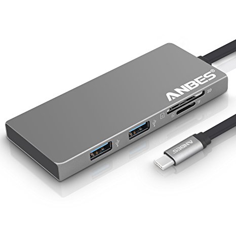 Anbes USB C Hub, Aluminum USB C Adapter 3.1 with HDMI Port, USB Type C Charging Port, 2 USB 3.0 Ports, SD/Micro SD Card Reader for MacBook Pro 2015/2016/2017 and more Type C Devices - Space Gray
