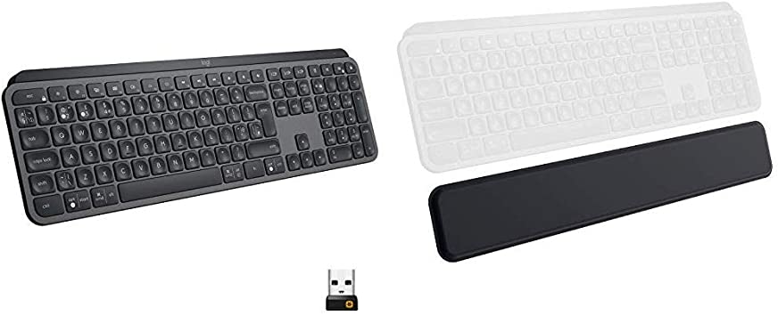 Logitech MX Keys Advanced Wireless Illuminated Keyboard - Graphite Bundle with Logitech MX Palm Rest