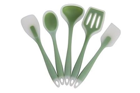 Bailyn Kitchen Premium Silicone Cooking Eco-Friendly Utensil Set of 5-Cute and Heat Resistant for Nonstick Cookware and Cooking Tips including Spatula,Ladle,Slotted Turner,Mixing Spoon, Spoonula
