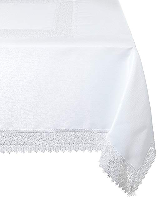 Violet Linen Treasure Lace Oblong/Rectangle Tablecloth, 70" X 120", White