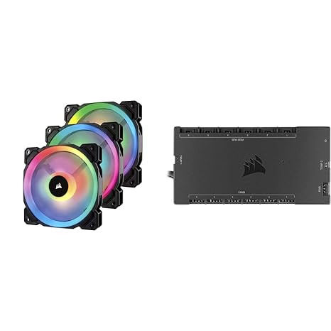 Corsair CO-9050072-WW LL Series LL120 RGB 120mm Dual Light Loop RGB LED PWM Fan 3 Fan Pack with Lighting Node Pro & iCUE Commander CORE XT, Digital Fan Speed and RGB Lighting Controller