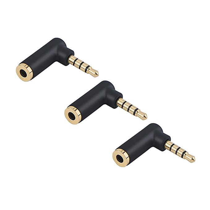 Angle 3.5mm Audio Adapter,CableCreation [3-pack] 1/8 TRRS Stereo Headphone Connector Male to Female for iPhone,iPad,iPod, Tablets, PS4 Headset,Game Controller.Black