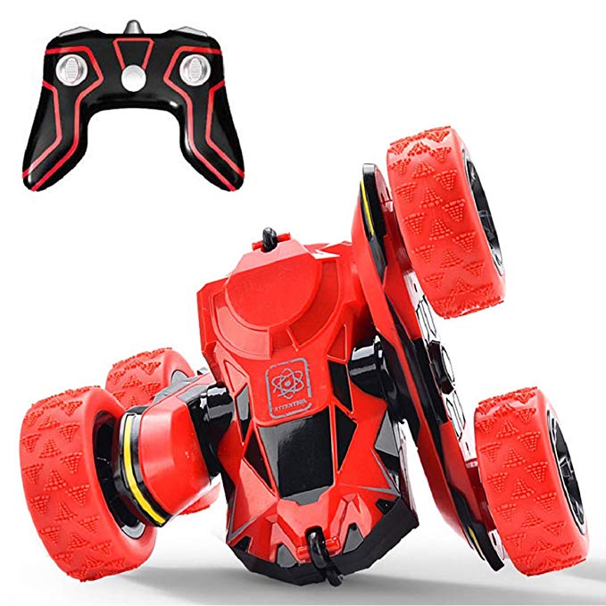 Threeking Rc Stunt Car Remote Control Off-Road Truck Double Sided Tumbling 360 Degree Rotation 3D Deformation Dance Car 1:28 2.4Ghz Rechargeable Stunt Car Great Gift for Kids - Red