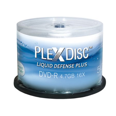 PlexDisc 16x 4.7GB Liquid Defense Plus Glossy White Inkjet Printable DVD-R. 50 Disc Spindle