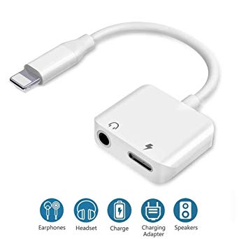 Lightning Headphones Adapter 3.5mm Earphone Jack Adaptor and Lightning Jack Charger for iPhoneX/XR/Xs iPhone7/7Plus iPhone8/8Plus 2in1 Converter Headphone Aux Audio Cable&Charger Adapter for All iOS