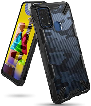 Ringke Fusion-X for Samsung Galaxy M31 Case Back Cover [Military Drop Tested] Hard PC Back TPU Bumper Impact Resistant Protection for Galaxy M31 Back Cover Case - Camo Black