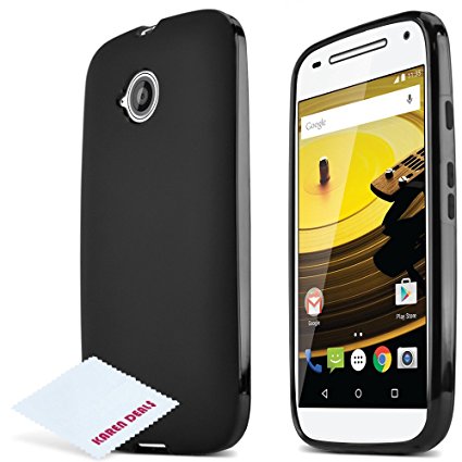 Moto E 2nd Gen Case, Flexible Crystal Silicone TPU Case [Extra Slim] [Perfect Fit] with ** FREE* Micro Fiber Cleaning Cloth for Motorola Moto E 2nd Generation, 2015 [BLACK]