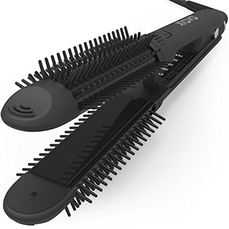 xtava Hotness 3-in-1 Styler - Professional Flat Iron Hot Round Brush and Hair Curling Wand Styling Tool - Includes 1 Inch Ceramic Tourmaline Plates Ionic Bristles 60 Min Auto Shut Off Storage Pouch