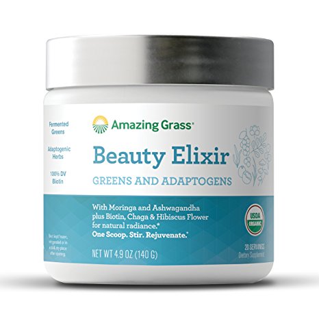 Amazing Grass Beauty Elixir, Greens and Adaptogens Organic Powder, 20 Serving Tub, 4.9 oz