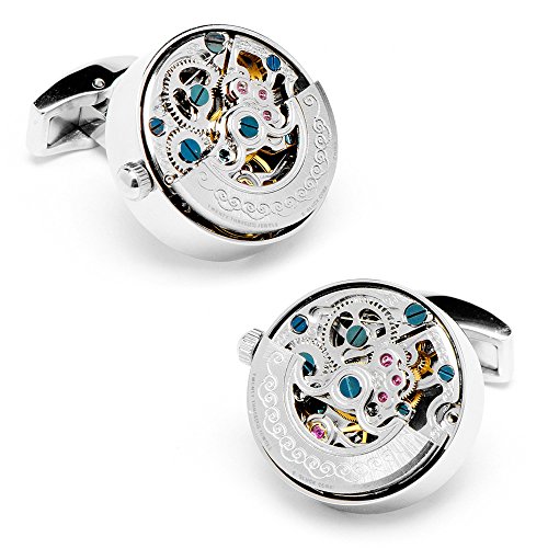 Real Working Watch Movements Cufflinks Functioning Steampunk Cuff-links with Velvet Gift Box