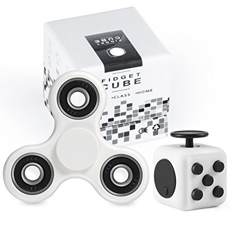 Magicfly Fidget Spinner and Fidget Cube : Stress Reducer Perfect For ADD, ADHD, Anxiety & Autism Adult Children (White)