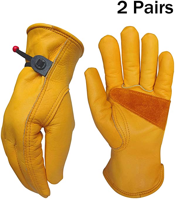 (Large (2 Pair)) Leather Work Gloves for Gardening/Cutting/Construction/Motorcycle/Farm, Men & Women, Cowhide Work Gloves