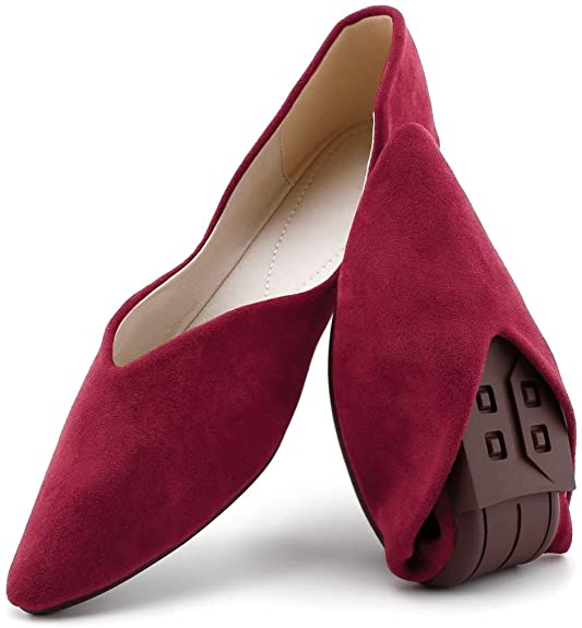 cundo Pointed Toe Flats Shoes for Women Microfiber Ballet Flats Fashion Pointy Toe Loafers