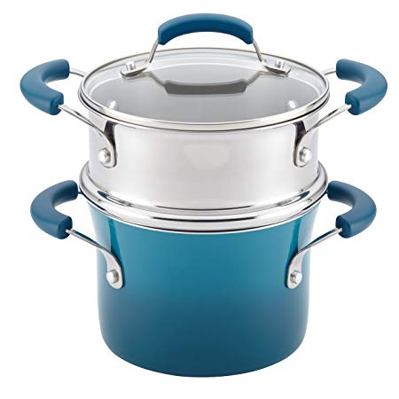 Rachael Ray Classic Brights Nonstick Sauce Pot and Steamer Insert Set, 3-Quart, Marine Blue Gradient