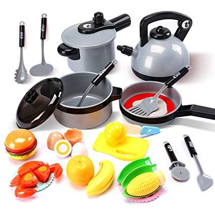 Cute Stone Kids Kitchen Pretend Play Toys,Play Cooking Set, Cookware Pots and Pans Playset, Peeling and Cutting Play Food Toys, Cooking Utensils Accessories, Learning Gift for Toddlers Baby Girls Boys