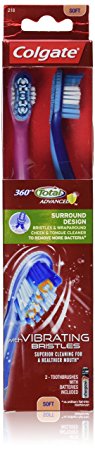 Colgate 360 Degree Surround Sonic Power Toothbrush, Soft, 2 Count (Colors May Vary)