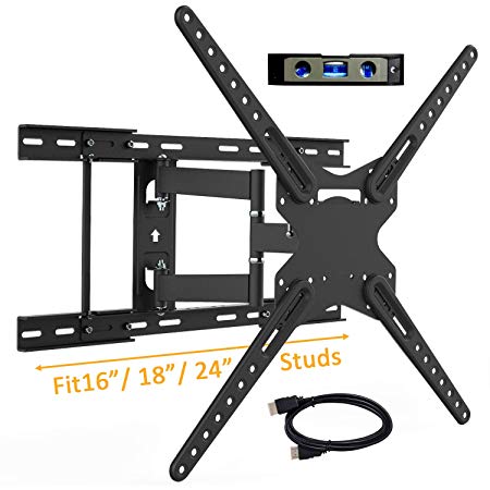 JUSTSTONE Universal Full Motion TV Wall Mount Bracket for 28-70 Inch Flat Curved LED OLED Screen with Swivel Articulating Arms Fits 16’’ 18’’ 24’’ Wood Studs, Max VESA 600x400mm and Loads up to 110lbs