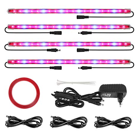 Roleadro 40W Led Grow Light Bar for Plant Grow Light Bulbs with Red/Blue Spectrum for Indoor with Daisy Chains and Timer Extendable LED Grow Light Strip for Grow Shelf Greenhouse Plant 4pcs