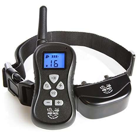 Bark Control Training Collar for Dogs - 16 Levels of Shock, Vibration and Beep, IPX6 Water Resistant with Remote, Up to 300 Yards with Adjustable Collar for Small, Large Breeds - Arf Pets