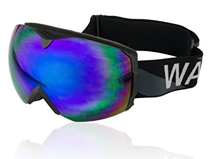 WACOOL Multicolor Professional Snowmobile Snowboard Skate Ski Goggles with Detachable Wide Vision Double Lens Anti-fog Extra-large Spherical Lens, Helmet Compatible, Over the Glass, UV400