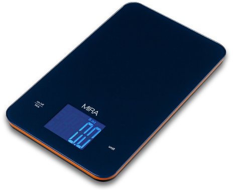 MIRA Digital Kitchen Scale, Tempered Glass, Large Display, Touch Buttons, Blue