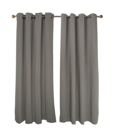 FY-Living Microfiber Solid Woven Blackout Curtains with Grommets, Two Panels, 52" x 63", Grey