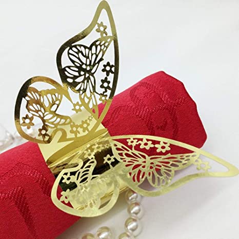 50pcs Laser Cut Butterfly Napkin Rings Holder for Dinners Tables Everyday Wedding Anniversray Party Decor Baby Bridal Shower Banquet Supply - DIY Chairs Sash Bows Tablecloth Paper Napkins (Gold)