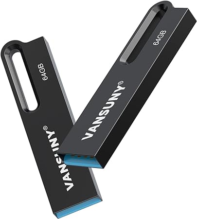 Vansuny 2 Pack 64GB Flash Drives Metal Waterproof USB Drives USB 3.0 Ultra High Speed Memory Sticks, Portable Thumb Drive for PC/Tablets/Mac/Laptop,Black