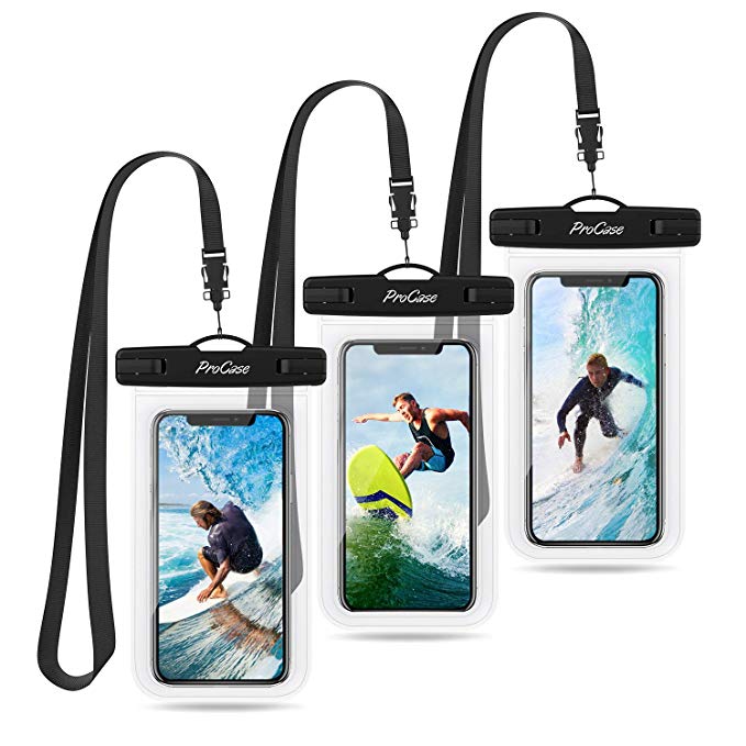 ProCase Universal Waterproof Pouch Cellphone Dry Bag Underwater Case for iPhone Xs Max XR X 8 7 6S Plus, Galaxy S10 Plus S9 S8  /Note 9 8, Pixel 3 2 XL up to 6.5" - 3 Pack, Clear