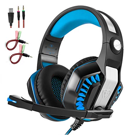 Professional Gaming Headphones USB with Microphone LED Light Stereo Sound Over-the-Ear Computer Headset for xbox one/ps4/iphone Noise cancelling Comfortable Earphones for PC Gamer.