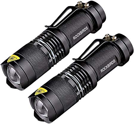 ROCKBIRDS LED Flashlight with Belt Clip, Fluorescent Ring, Zoomable, High Lumen, 3 Modes, Water Resistant- Best Tools for Camping, Outdoor, Emergency