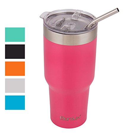 Boroux Climate Series 30oz Insulated Stainless Steel Tumbler Cups with Extra Wide Stainless steel Straw - Petal Pink