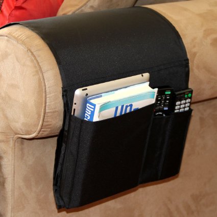 Sofa Couch Chair Armrest Caddy Pocket Organizer Great for Ipad  Remote Game Controller  Newspaper  Book  Magazine Holder  Black