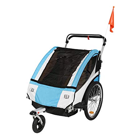 Clevr Collapsible 3-in-1 Double Bicycle Trailer Baby Jogger/Stroller, Jogging Running Kids Cart Bike Trailer - Foldable for Storage