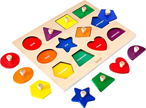 Yocool Montessori Toy Shape Puzzles for Toddlers 1-3 Year Old, Wooden Peg Puzzle Shape Sorter for Babies & Toddlers Ages, Preschool Learning Toy to Promote Motor & Problem-Solving Skills (Classic)