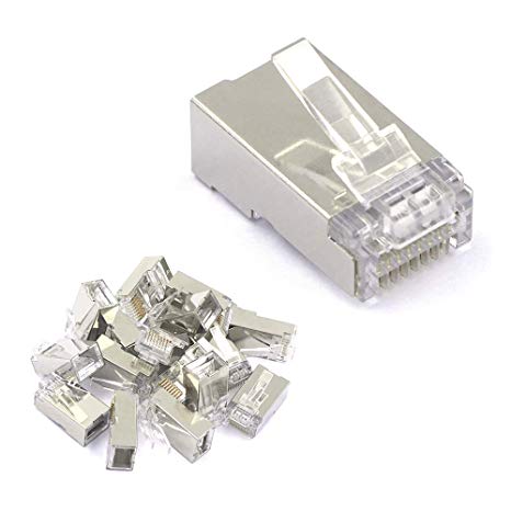 [UL Listed] VCE 50 Pack Nickel Plated Shielded RJ45 8P8C CAT6 Connector End Pass Through 3 Prong Ethernet Modular Plug