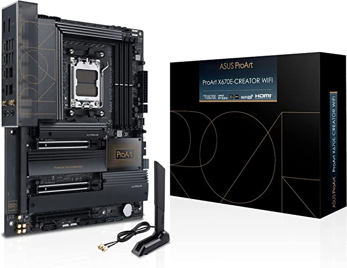 ASUS ProArt X670E-Creator WiFi 6E Socket AM5(LGA 1718) Ryzen 7000 ATX content creator motherboard(PCIe 5.0,DDR5,USB4,10 Gb&2.5 Gb LAN,WiFi 6E,4xM.2 slots,front panel USB 3.2 Gen2x2,ProArt Creator Hub)