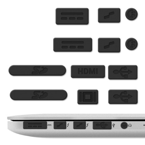 kwmobile Anti-dust protection set for Apple MacBook Pro 13 15 Retina  Air 11 13 in Black - protect your ports from dust and dirt