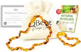 Amber Teething Set - QBebe - Amber Teething Necklace plus BraceletAnklet for Babies Honey - Fit for Moms too - Certificated Baltic Amber - Teething Pain Reduce and Anti Inflammatory
