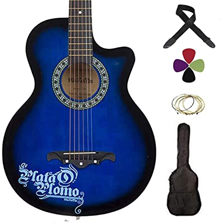 Medellin 38" Acoustic Guitar premium wood with adjustable Truss-rod, free online learning course, Set Of Strings, Strap, Bag and 3 Picks (Blue)