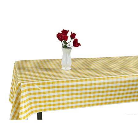 55" X 102" Vinyl Tablecloth Yellow Checkered Design Indoor/Outdoor Tablecloth with Non-Woven Backing