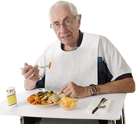 50 Pk Disposable Adult Bibs for Eating - White Large Tie Back Aprons for Senior Men, Elderly Women, Kids and Adults with Special Needs, Medical and Nursing Home Care - Shirt and Clothing Protector