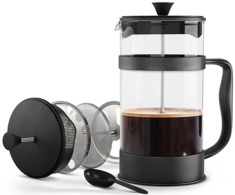 Utopia Kitchen - French Press Espresso - Tea and Coffee Maker with Triple Filters 12 Ounce, 350 milliliters Stainless Steel Plunger and Heat Resistant Borosilicate Glass - Black