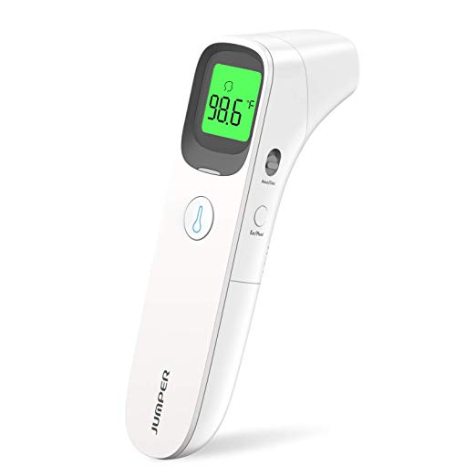 Thermometers for Fever Baby Digital Ear Forehead Thermometer, JUMPER Non Contact Accurate Fever Thermometer Body Temporal with Fast Accurate Fever Indicator for Baby & Adult (White-FR409)