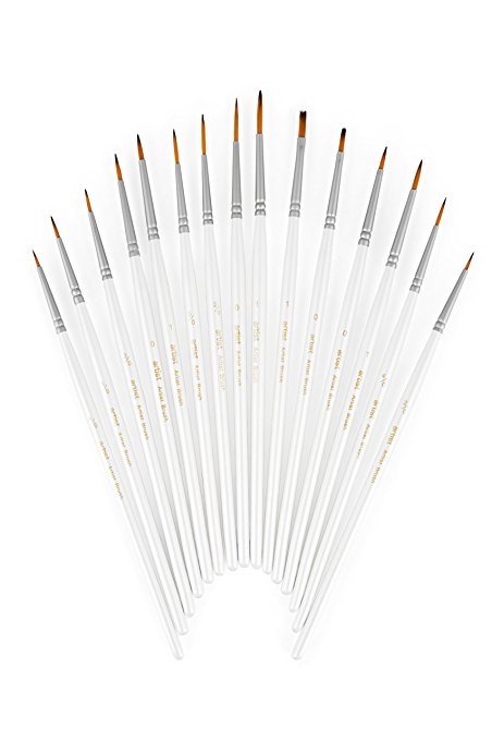 COMPLETE 15-Piece Fine Detail Paint Brush Set - The Best Choice For Detail Painting Projects When Using Enamel, Acrylic, Watercolor, or Oil. The Right Brush at Your Fingertips - Always.