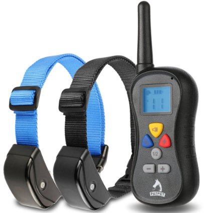 Patpet PTS-008 330 yards Remote Dog Training Collar - Has Shock Vibration and Tone with Backlight LCD Separate Silicone Buttons and Water-resistant Receiver Best for Large Medium and Small Dogs